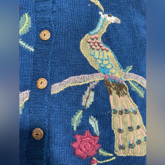 Lost Horizons Wool Peacock Handcrafted Sweater Jacket Womens L Fleece Lined Boho - Picture 10 of 12